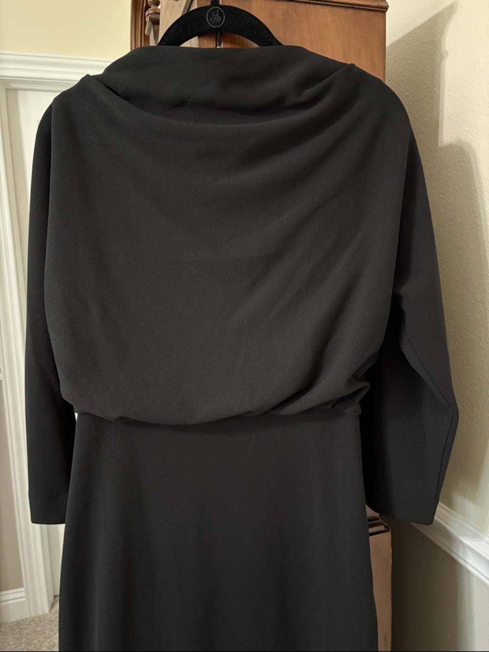 *Dillards Elegant Black Crepe Draped 3/4 Sleeve Dress Minimalist Modest - Picture 3 of 11